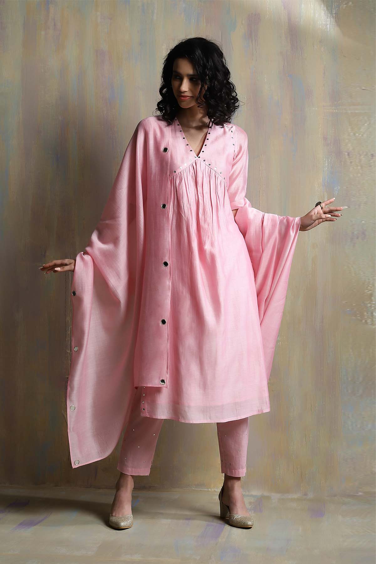 Buy Light Pink Chanderi Kurta Set Online